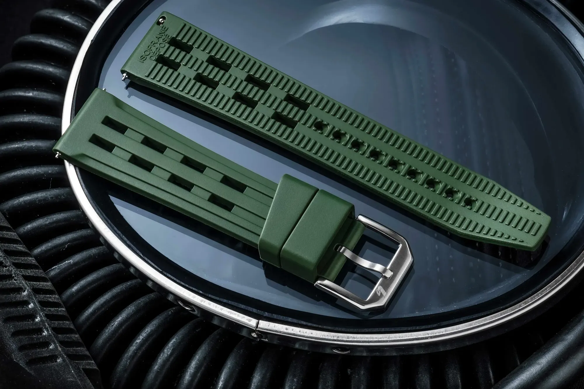Genuine ISOfrane rubber dive strap in olive
